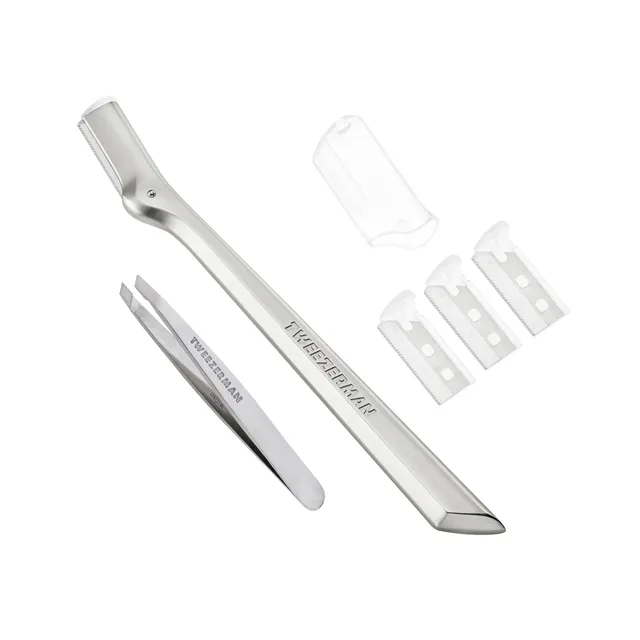 tweezerman-mini-slant-tweezer-brow-razor-set-silber-augenbrauen-pinzette-mit-25- image 1