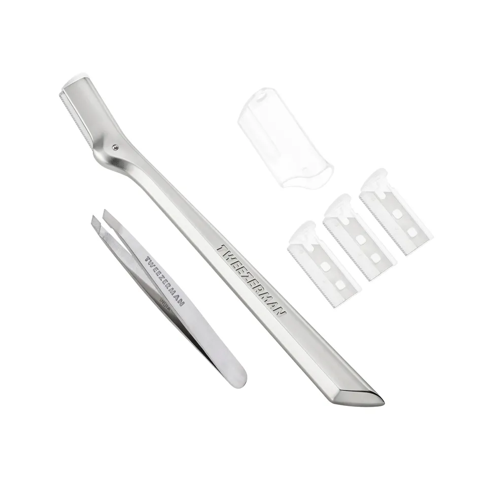 tweezerman-mini-slant-tweezer-brow-razor-set-silber-augenbrauen-pinzette-mit-25- image 1