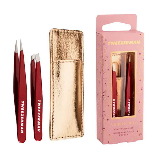 tweezerman-mini-pinzetten-set-mit-lederh-lle-vintage-rose-schr-ge-spitze-mini-pi image 1