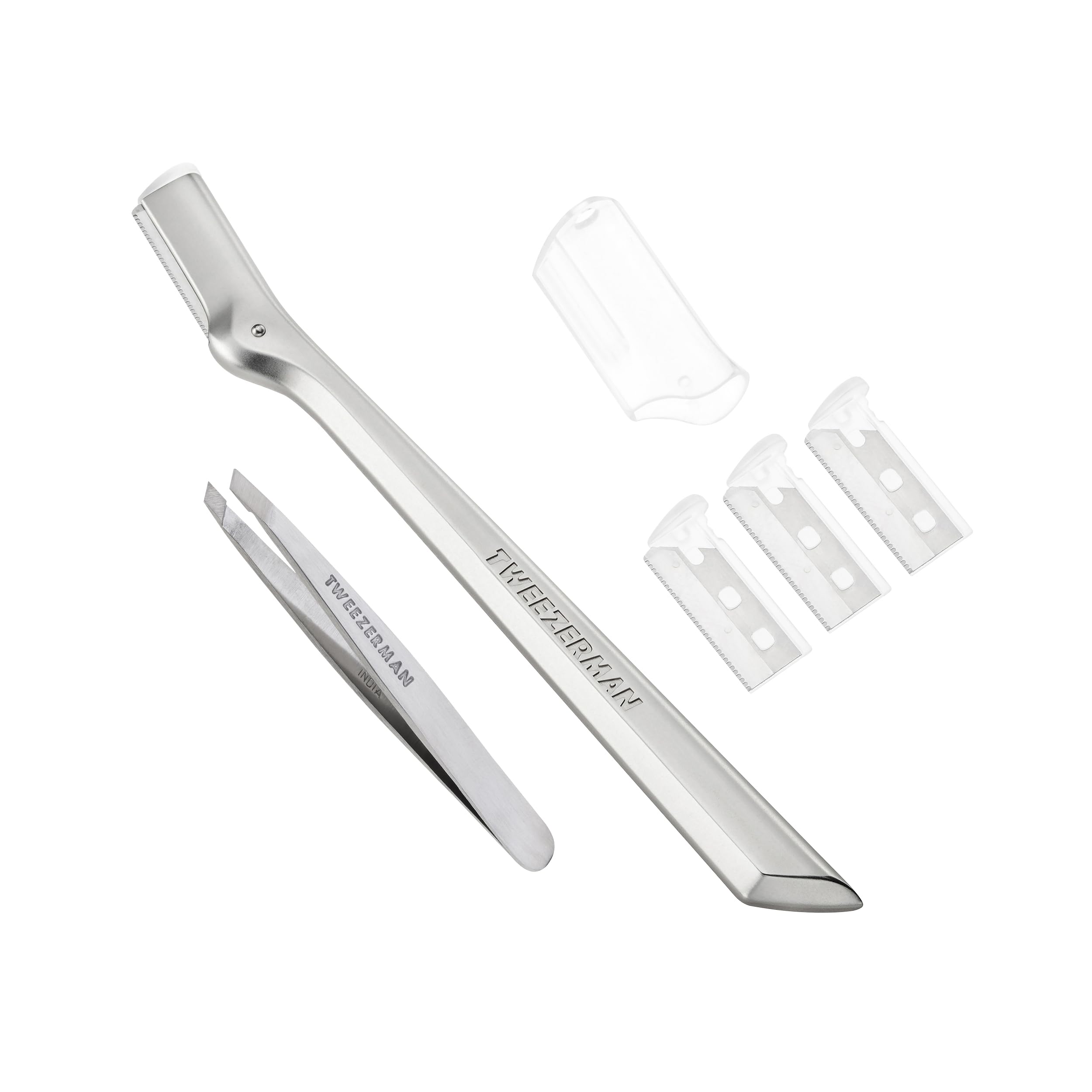 tweezerman-mini-slant-tweezer-brow-razor-set-silber-augenbrauen-pinzette-mit-25- image 1