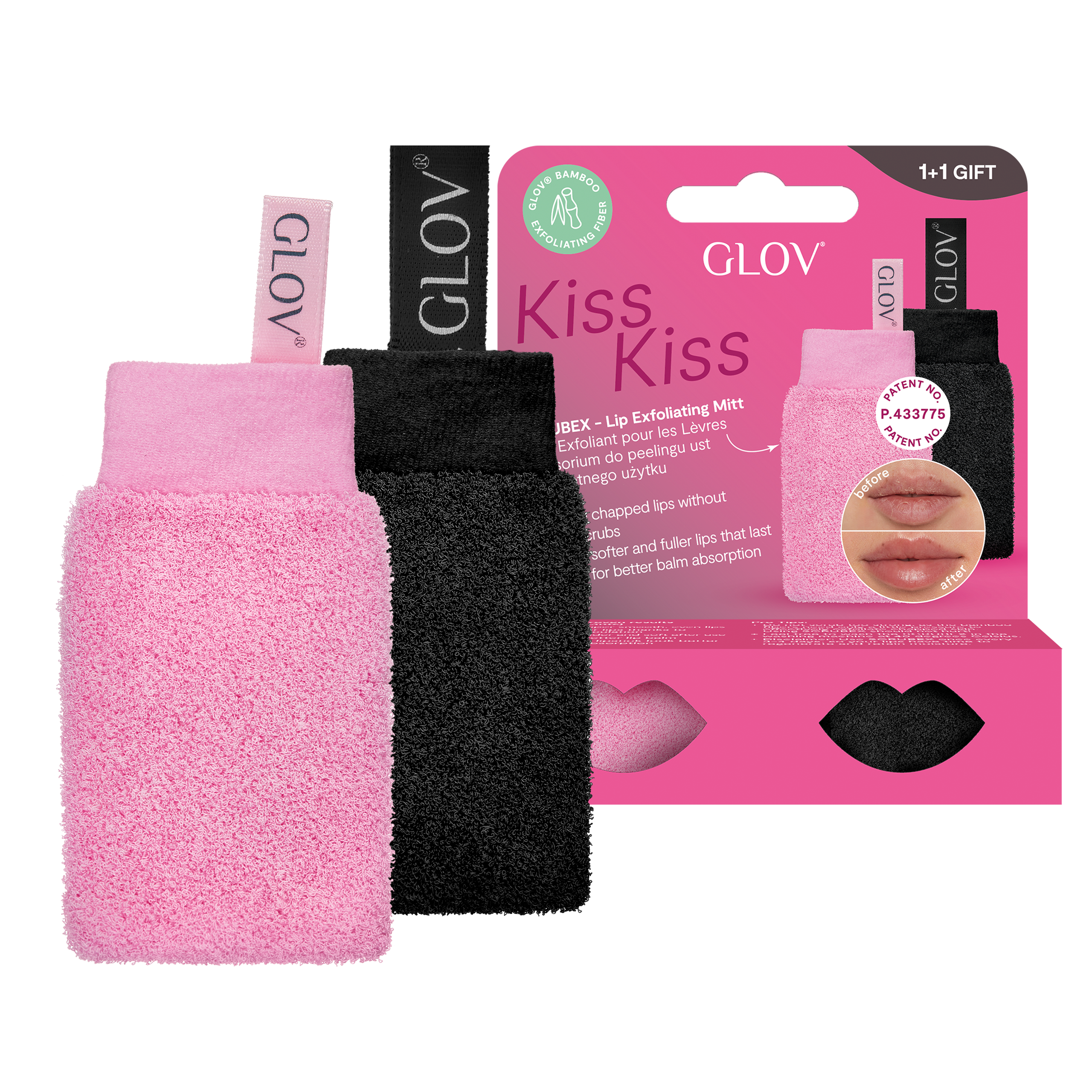 glov-kiss-kiss-set-lippenpeeling-set-mit-scrubex-peelinghandschuh-aus-bambusfase image 1